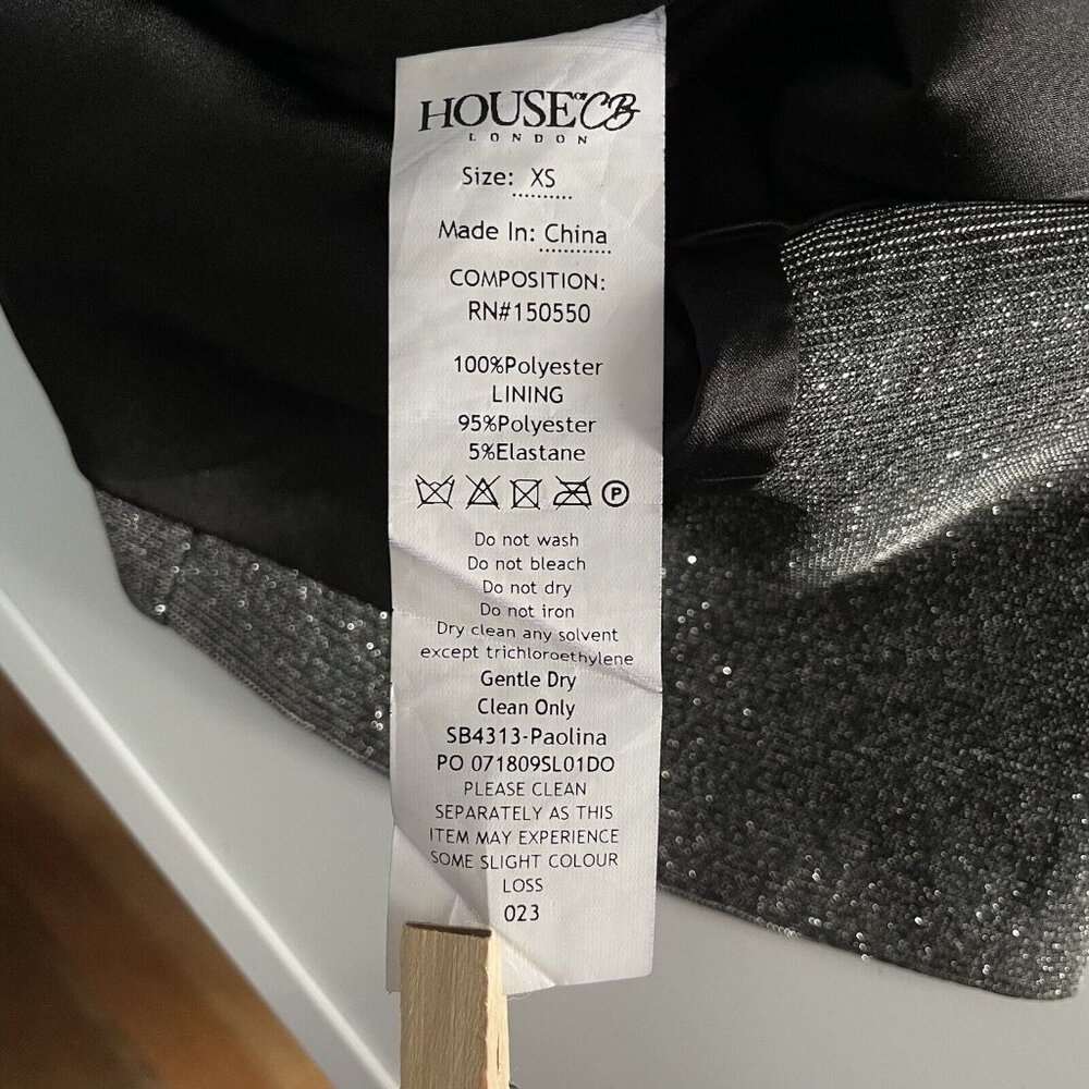 House of CB London Paolina Silver Sparkle Dress Bodycon Long Sleeve - Picture 9 of 12
